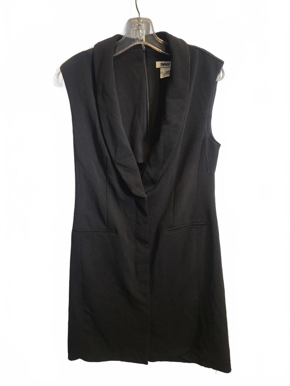 DKNY Black Sleeveless Dress w/ Pockets. 35.5 inches long. Missing belt. EUC